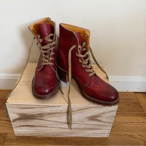 Frye Burgundy Leather Lace-Up Ankle Boots